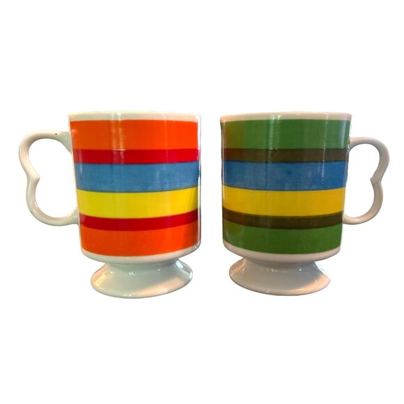 Discotheque Other - Vtg Discotheque Japan Pedestal Mugs Retro Striped Mugs